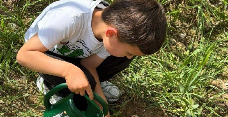 enfant arrosant plantation