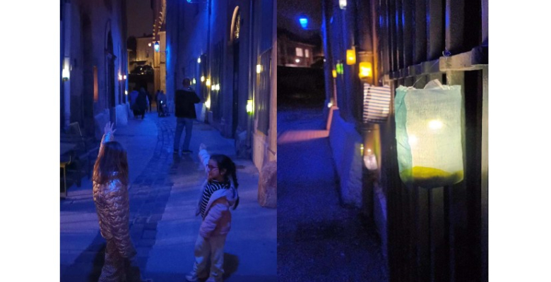rue de nuit éclairée par des lampions